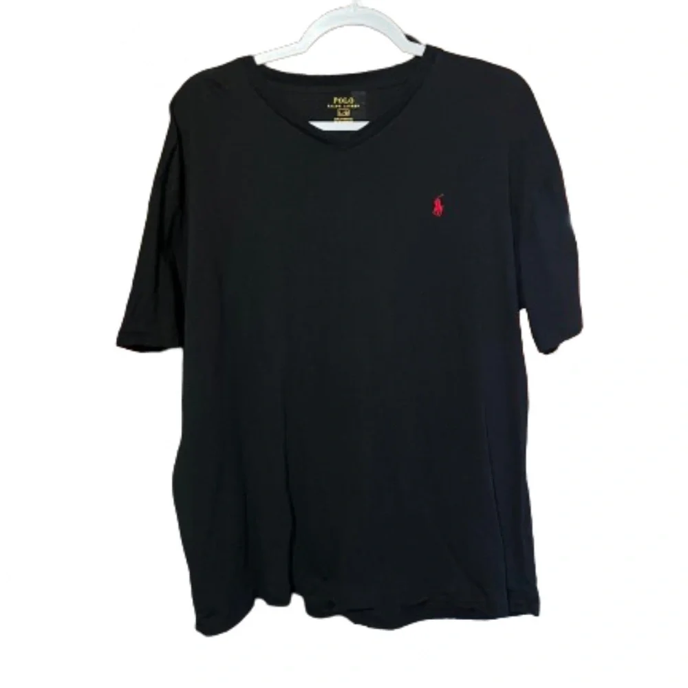 Polo by Ralph Lauren Men’s Black V-Neck Casual Size L Short Sleeve Tee Preppy - Picture 1 of 4